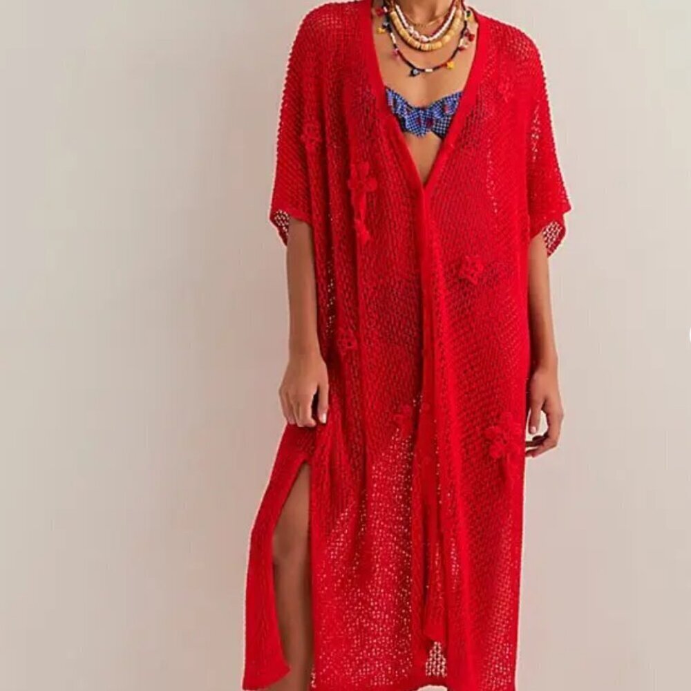 NWT Free People Traveling Easy Kaftan in Red